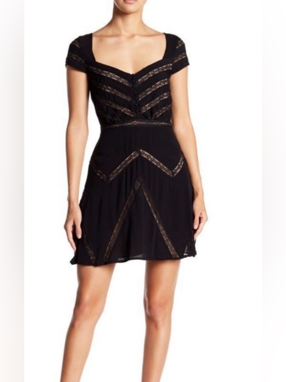 Vintage Free People Elle Lace Black Mini Dress NWT